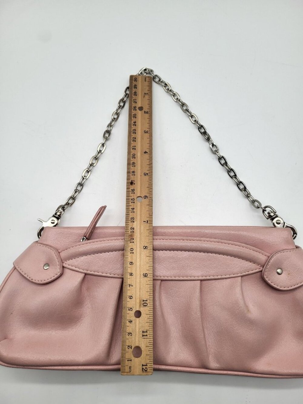 Vintage y2k Pink Faux Leather Purse Handbag Silver Tone Chain The Limited Grunge - Picture 9 of 9